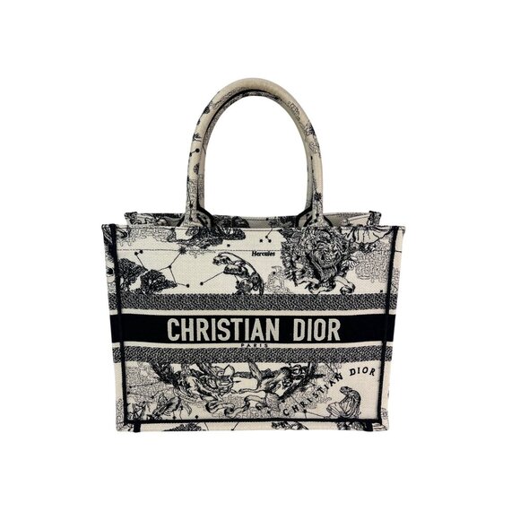 Christian Dior Book Embroidered Canvas Medium Stars and Signs Black Tote - Picture 1 of 11